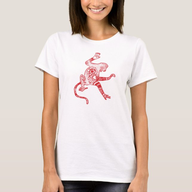 Mandala Monkey Canvas Flowy Circle Top, White T-Shirt (Front)