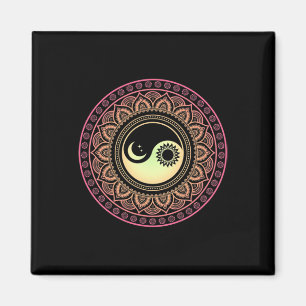 Mandala Moon And Sun Yin Yang  Magnet