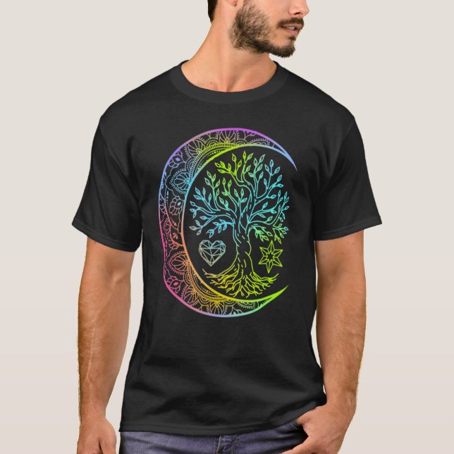 Mandala Moon Chakra Tree Life T-Shirt (Front)