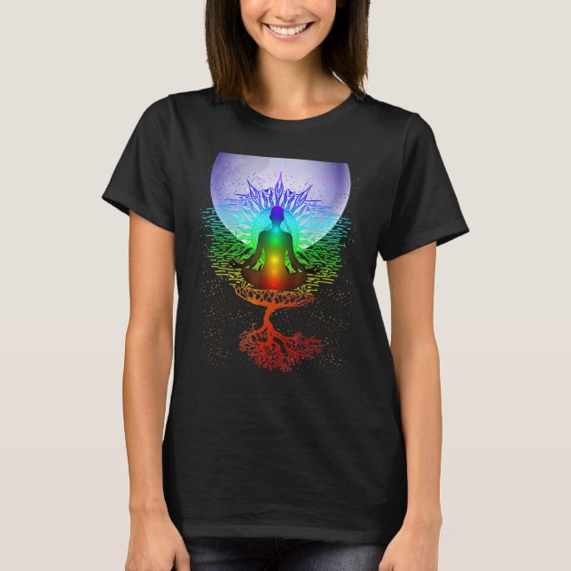 Mandala Moon Chakra Tree Life T-Shirt (Front)
