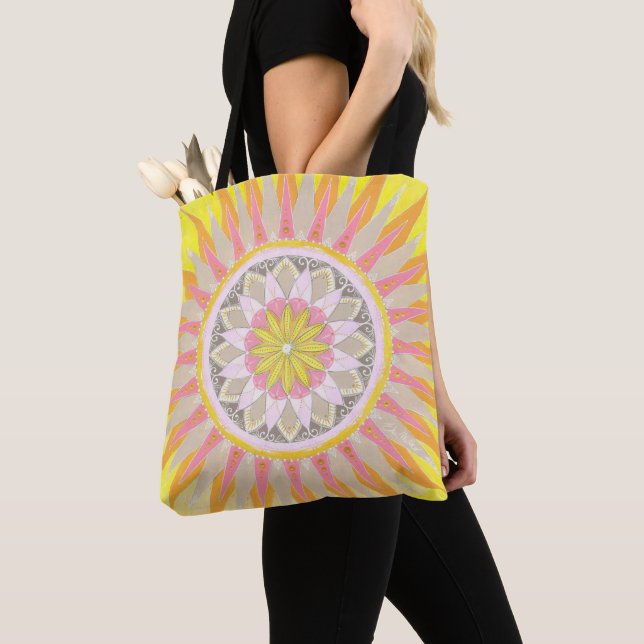 Mandala Morning Sun Colourful Tote Bag (Close Up)