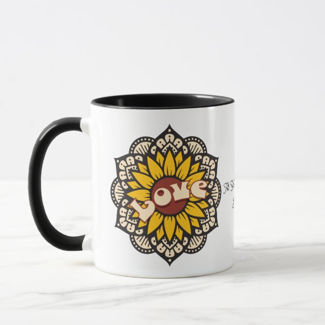 Mandala Mug, Sunflower with Mandala Mug, Love Mug (Left)