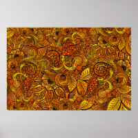 Mandala nature gold tentacles, flowers and leaves.