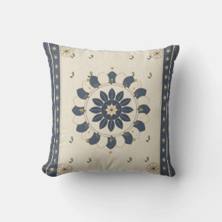 Mandala Navy Cream Boho Throw Pillow