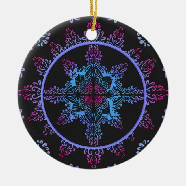 Mandala Night Flower Ceramic Tree Decoration (Front)