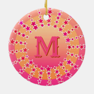 Mandala of Stars - Pink and Coral Satin Gradient Ceramic Tree Decoration