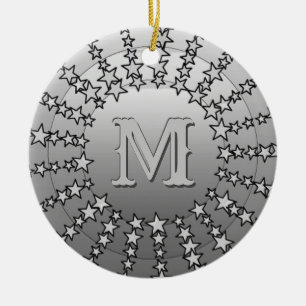 Mandala of Stars, Silver Grey Satin Gradient Ceramic Tree Decoration