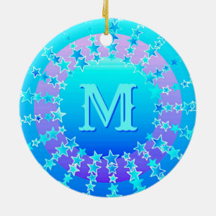 Mandala of Stars - Turquoise Satin Gradient Ceramic Tree Decoration