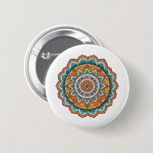 mandala of various colours 6 cm round badge