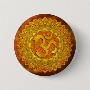 MANDALA OM - orange red shine 6 Cm Round Badge