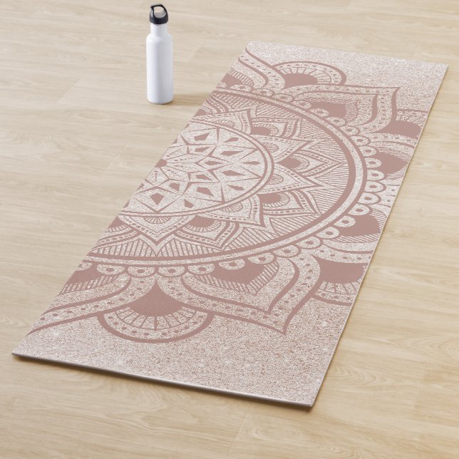 Mandala Om Rose Gold Glitter Chic Stylish Exercise Yoga Mat (In Situ)