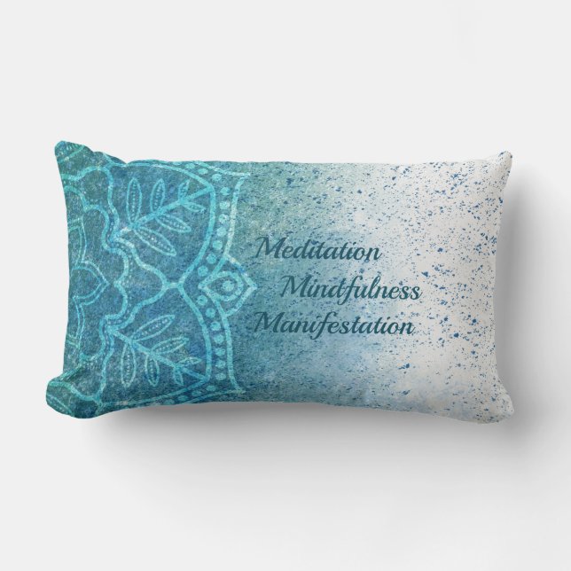Mandala Ombre Blue White Lumbar Pillow (Front)
