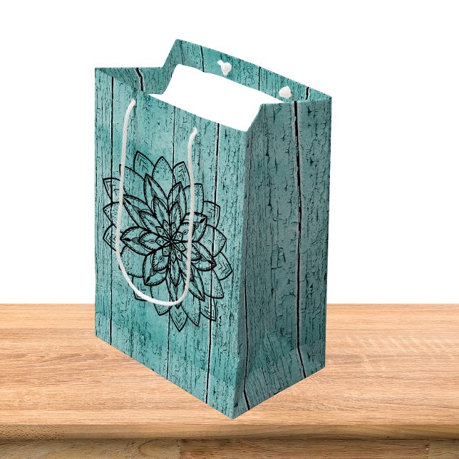Mandala on Blue Aged Wood  Medium Gift Bag (Creator Uploaded)