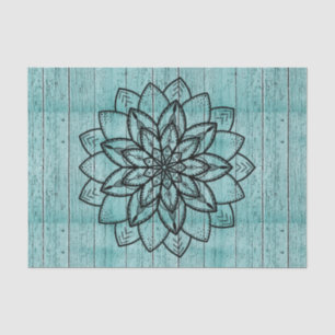 Mandala on Blue Aged Wood Tissue Paper