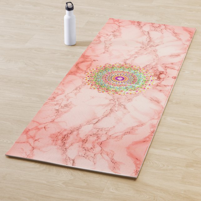 Mandala on Pink Marble Yoga Mat (In Situ)