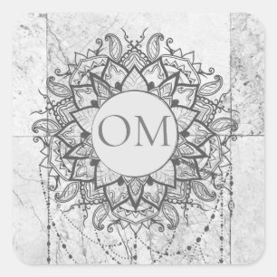 Mandala on Silver Marble Square Sticker