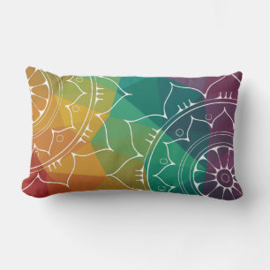 Mandala oriental flower, geometric rainbow modern lumbar cushion