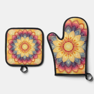 Mandala Oven Gloves Mitt & Pot Holder Set