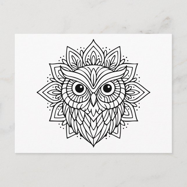 Mandala Owl Head Line Art Postcard (Front)