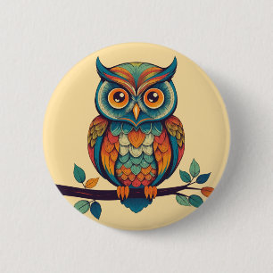Mandala Owl King 6 Cm Round Badge