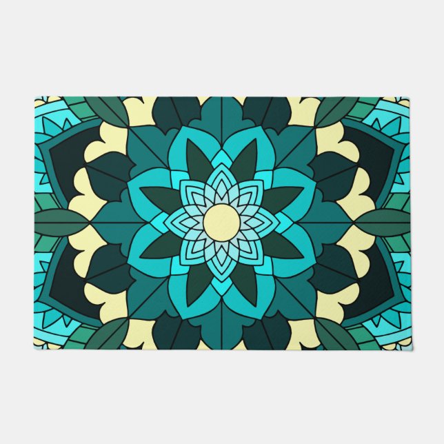 Mandala Pattern 02 in aqua Door Mat (Front)