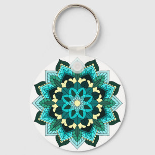 Mandala Pattern 02 in aqua Key Ring