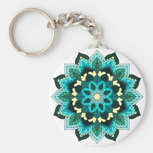 Mandala Pattern 02 in aqua Key Ring (Front)