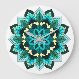 Mandala Pattern 02 in aqua Large Clock