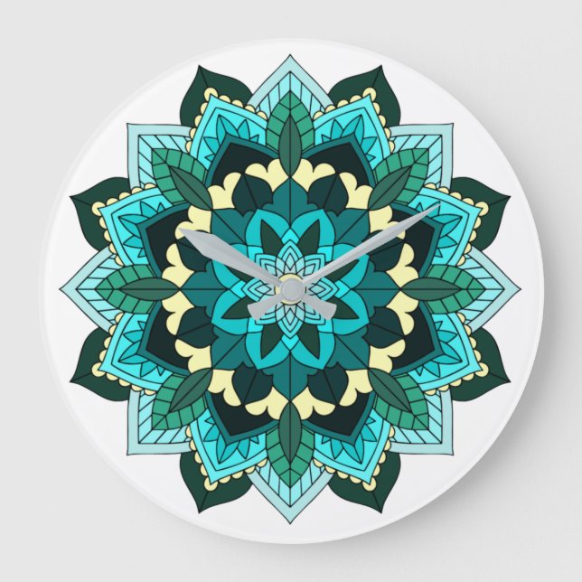 Mandala Pattern 02 in aqua Large Clock (Front)