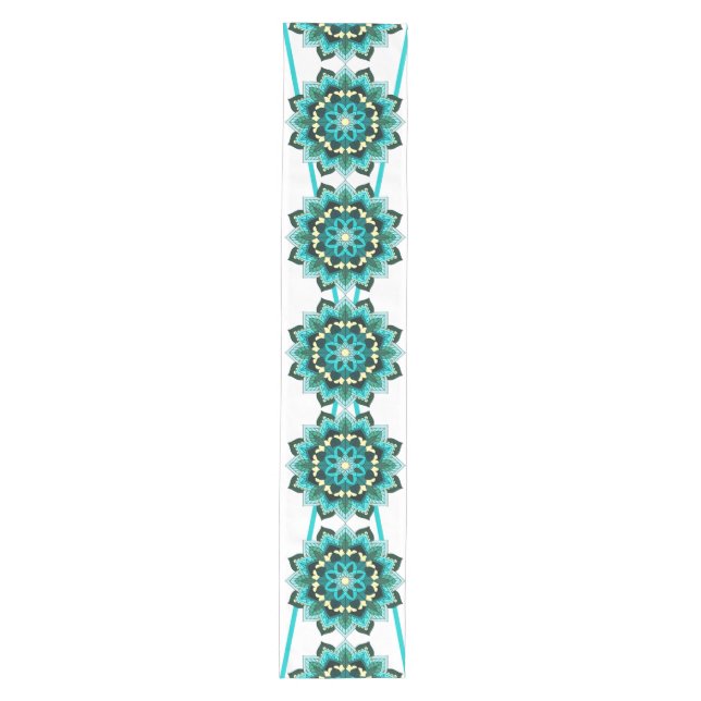Mandala Pattern 02 in aqua Medium Table Runner (Front)