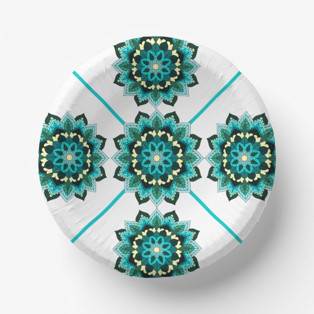 Mandala Pattern 02 in aqua Paper Plate (Front)
