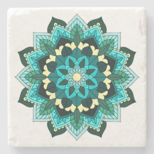 Mandala Pattern 02 in aqua Stone Coaster