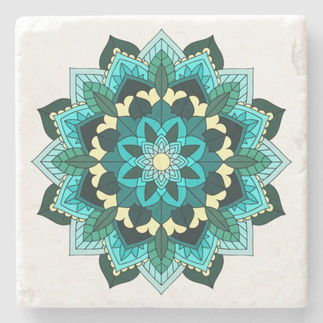 Mandala Pattern 02 in aqua Stone Coaster (Front)