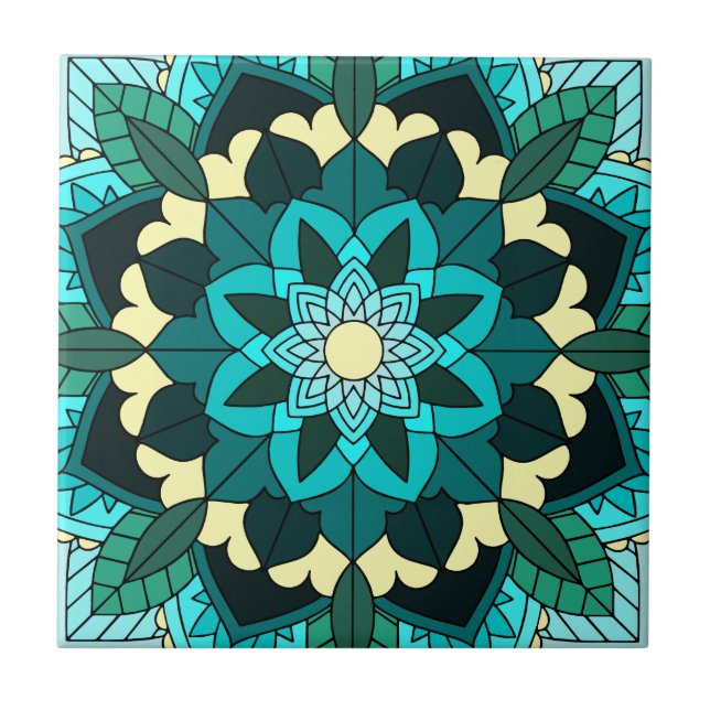 Mandala Pattern 02 in aqua Tile (Front)