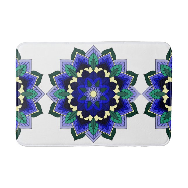 Mandala Pattern 02 in dark blue Bath Mat (Front)