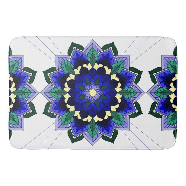Mandala Pattern 02 in dark blue Bath Mat (Front)