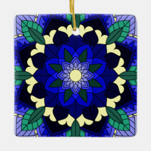 Mandala Pattern 02 in dark blue Ceramic Ornament