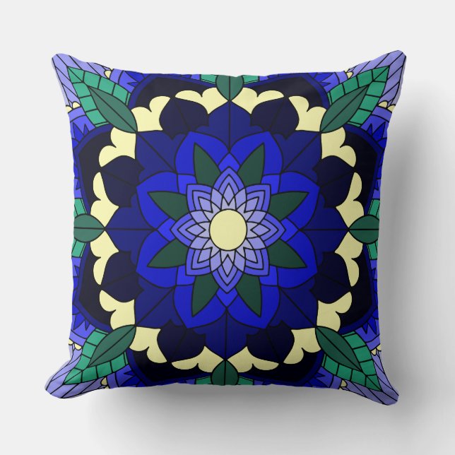 Mandala Pattern 02 in dark blue Cushion (Front)