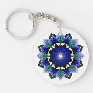 Mandala Pattern 02 in dark blue Key Ring