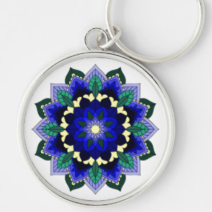 Mandala Pattern 02 in dark blue Key Ring