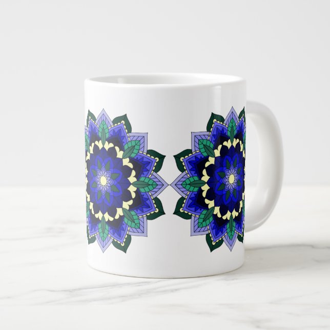 Mandala Pattern 02 in dark blue Large Coffee Mug (Front Right)