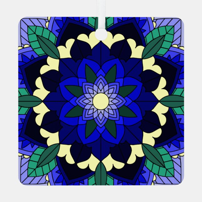 Mandala Pattern 02 in dark blue Metal Tree Decorat Decoration (Back)