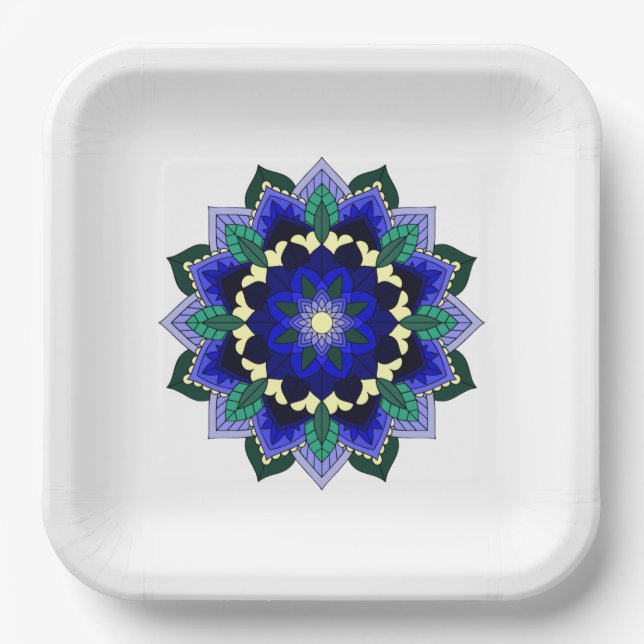 Mandala Pattern 02 in dark blue Paper Plate (Front)