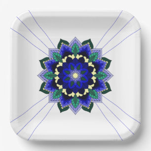 Mandala Pattern 02 in dark blue Paper Plate
