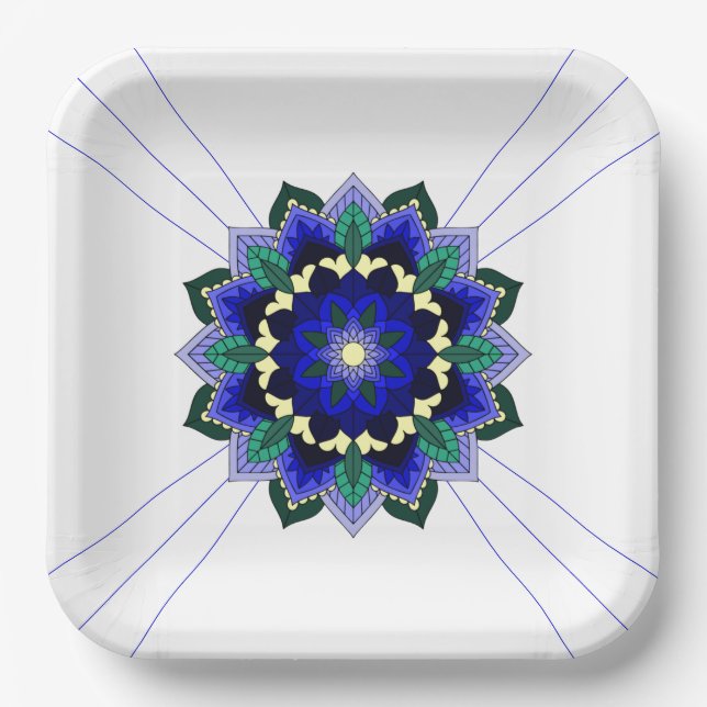 Mandala Pattern 02 in dark blue Paper Plate (Front)