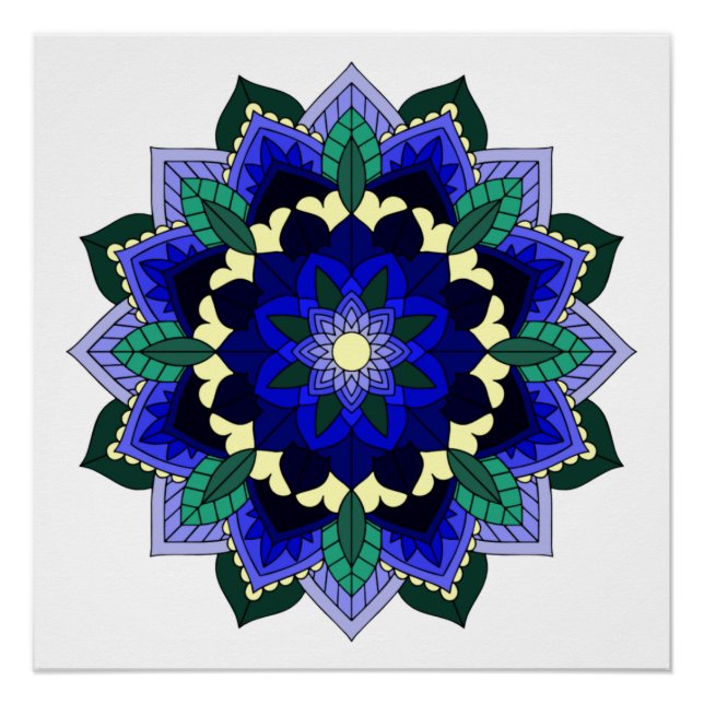 Mandala Pattern 02 in dark blue Poster (Front)