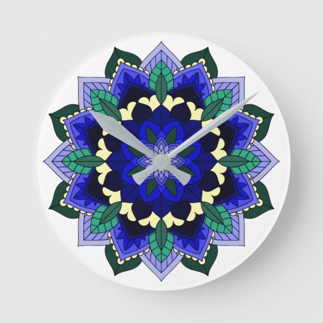 Mandala Pattern 02 in dark blue Round Clock (Front)