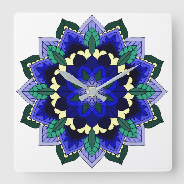 Mandala Pattern 02 in dark blue Square Wall Clock (Front)