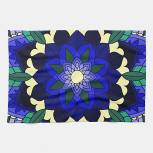Mandala Pattern 02 in dark blue Tea Towel