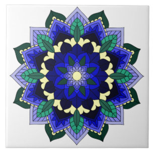 Mandala Pattern 02 in dark blue Tile